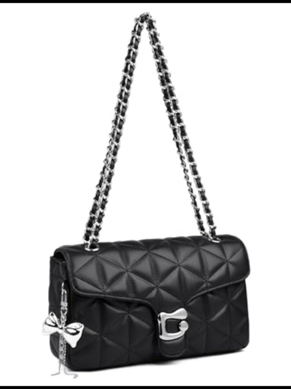 Quilted Vegan Leather Crossbody Bag Chain Shoulder Purse